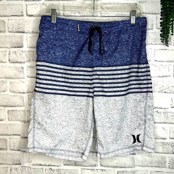 Hurley Blue Striped Swim Trunks Bathing Suit Size 30 - Picture 1 of 5